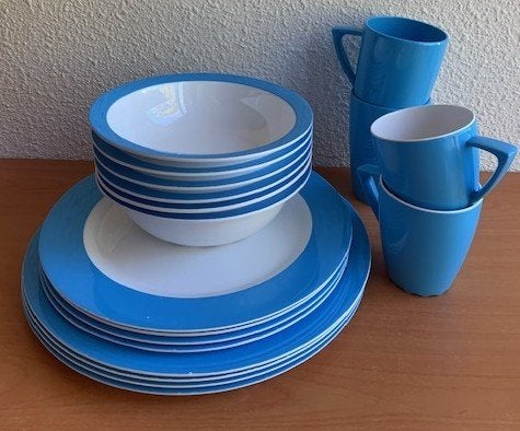 Mepal Rosti Wave: 4-p. servies in blauw, Caravans en Kamperen, Lochem, Ophalen of Verzenden, Zo goed als nieuw, Mepal