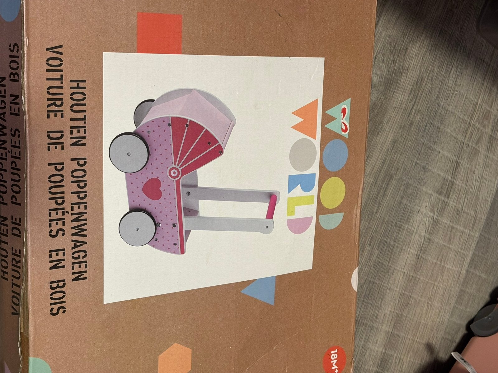 Houten poppenwagen Wood World - Roze loopwagen, Ophalen of Verzenden, Nieuw, Overige typen
