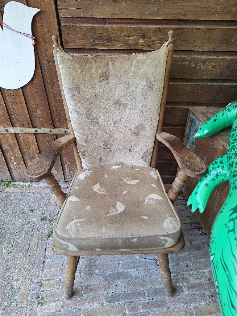 Oud eiken stoel, Ophalen, Gebruikt, Bruin, Stof