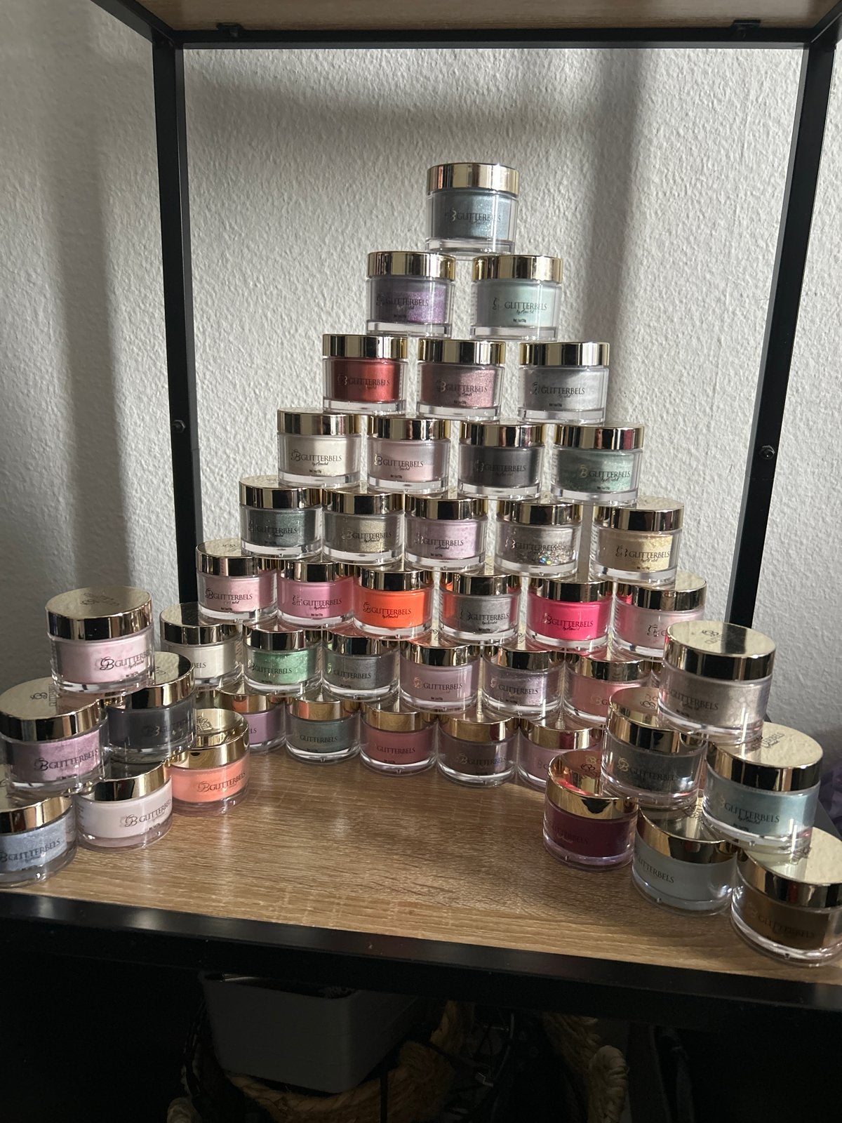 Grote collectie Glitterbels acrylpoeder 28g per potje, Ophalen, Overige kleuren, Zo goed als nieuw, Handen en Nagels