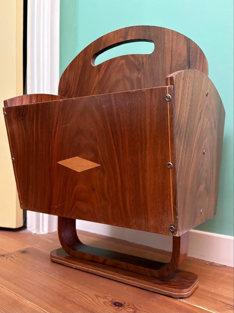 Vintage houten tijdschriftenrek - Art Deco stijl, Huis en Inrichting, Woonaccessoires | Krantenbakken en Lectuurbakken, Ophalen of Verzenden