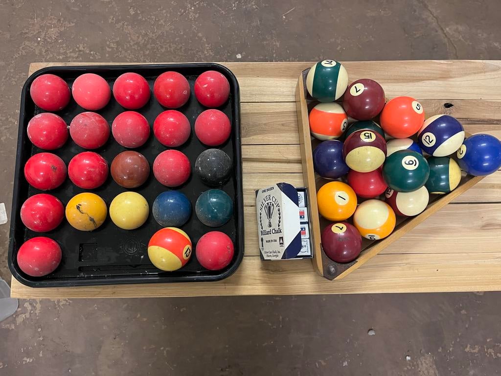 Biljartballen - snookerballen ?? set met krijt en tray, Ophalen, Gebruikt, Keu of Ballen, Nvt
