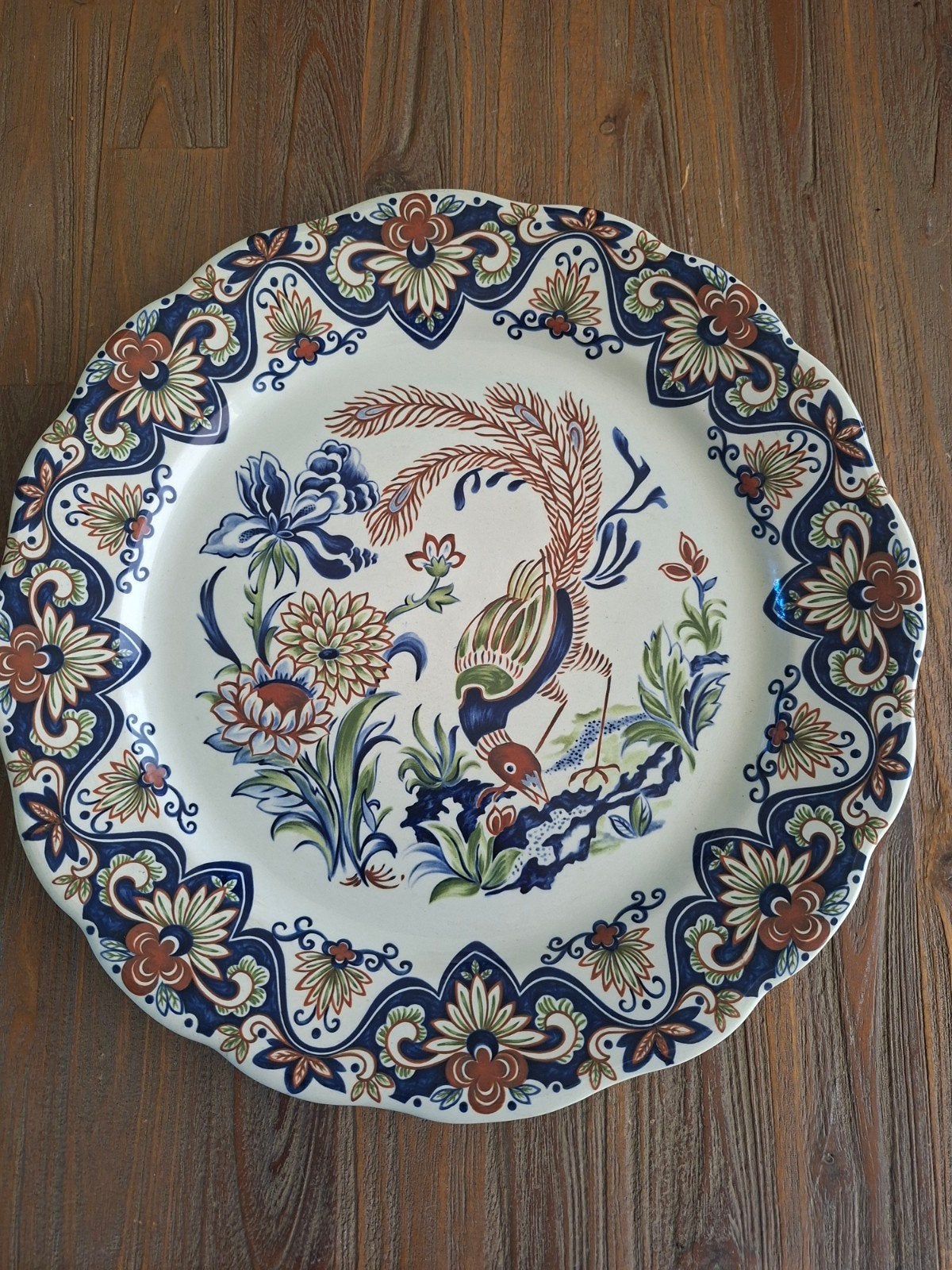 Vintage Boch Faience Bord 'Vieux Rhodes' Pauw & Bloemmotief, Ophalen