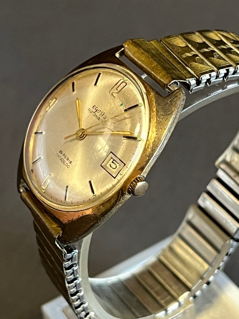 Egosta Automatic 25 Rubis Incabloc 35mm Verguld, Overige merken, Staal, Polshorloge, Met bandje