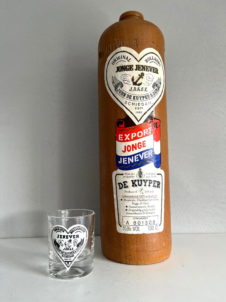 Vintage kruik De Kuyper jenever en borrelglas, Verzamelen, Ophalen of Verzenden, Gebruikt, Gebruiksvoorwerp