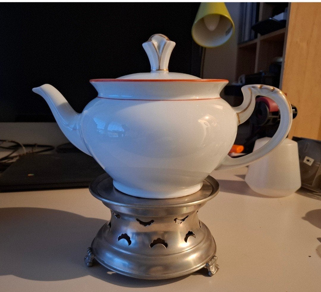 Antieke Hertel-Jacob Rehau Bavaria theepot met theelicht, Ophalen
