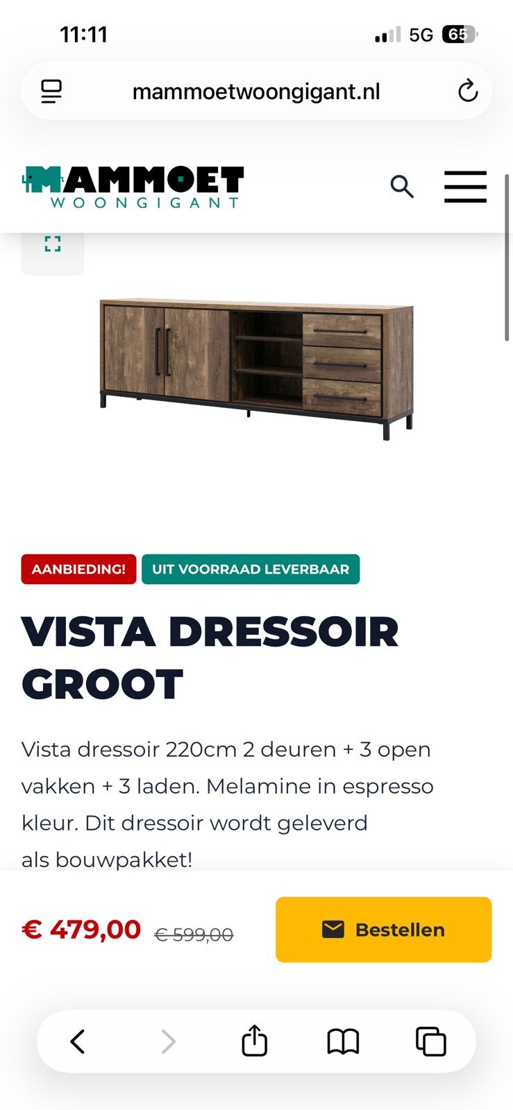 Dressoir VISTA nog nieuw in doos!! Budget Home Store, Ophalen, Overige materialen, 25 tot 50 cm, Nieuw