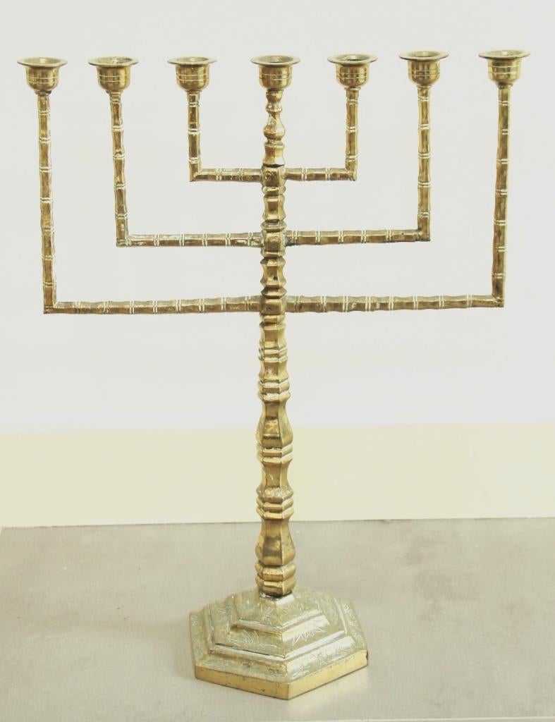 judaica / koperen 7-armige menorah, ca. 1920, Aziatisch?, Antiek en Kunst, Antiek | Religie, Verzenden
