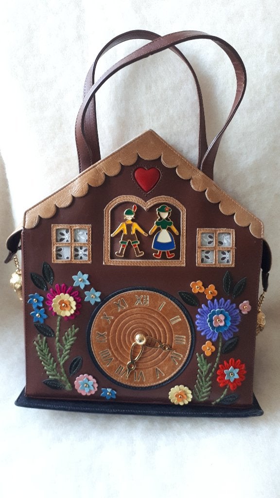 Braccialini exclusieve leren tas en bloem-oorbellen, Ophalen, Zo goed als nieuw, Bruin, Handtas