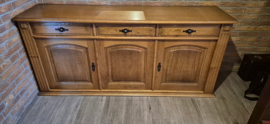 Dressoir met Spiegel, Ophalen, Gebruikt, 150 tot 200 cm, Eikenhout
