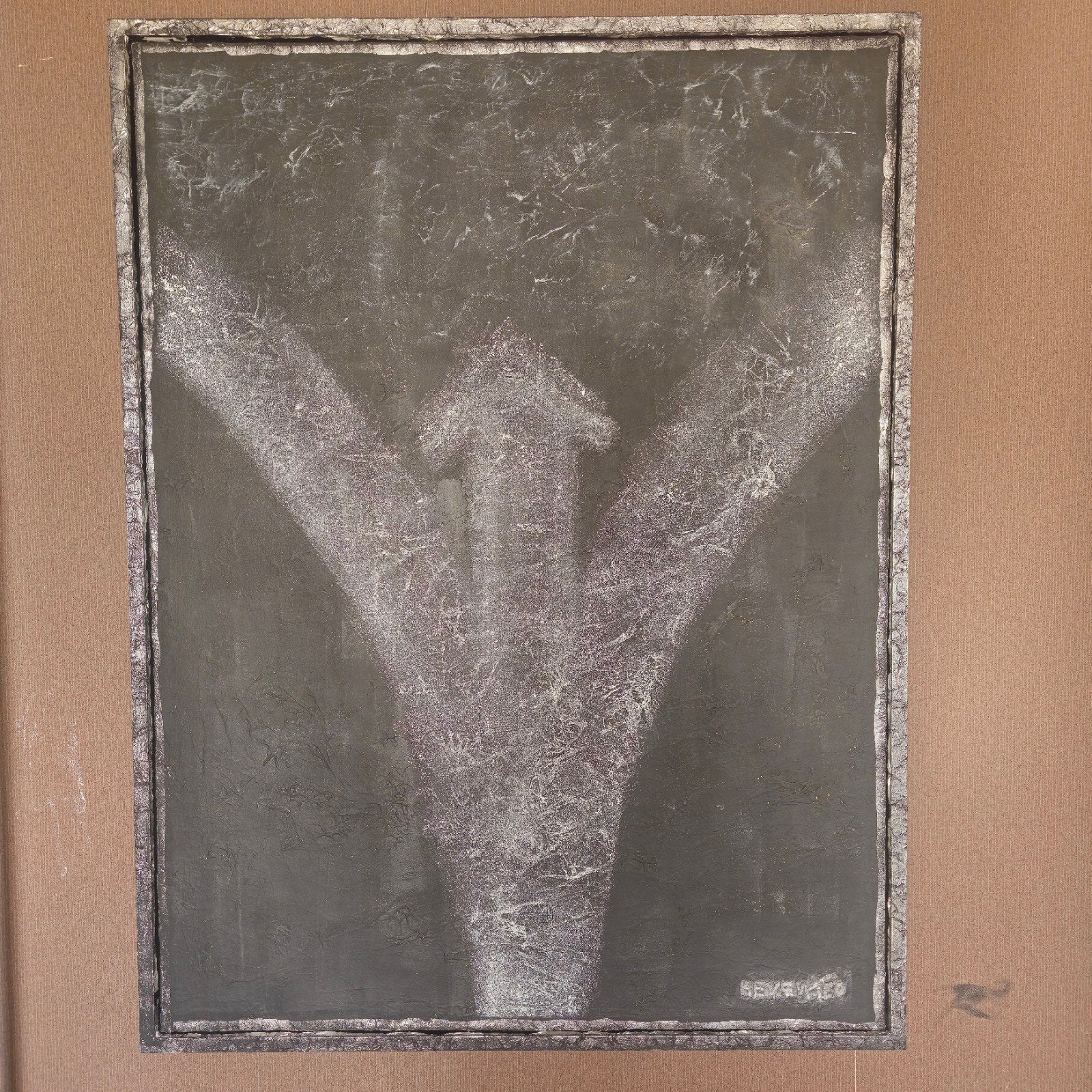 Groot Abstract Schilderij 126x96 cm Gesigneerd Revented, Antiek en Kunst, Ophalen