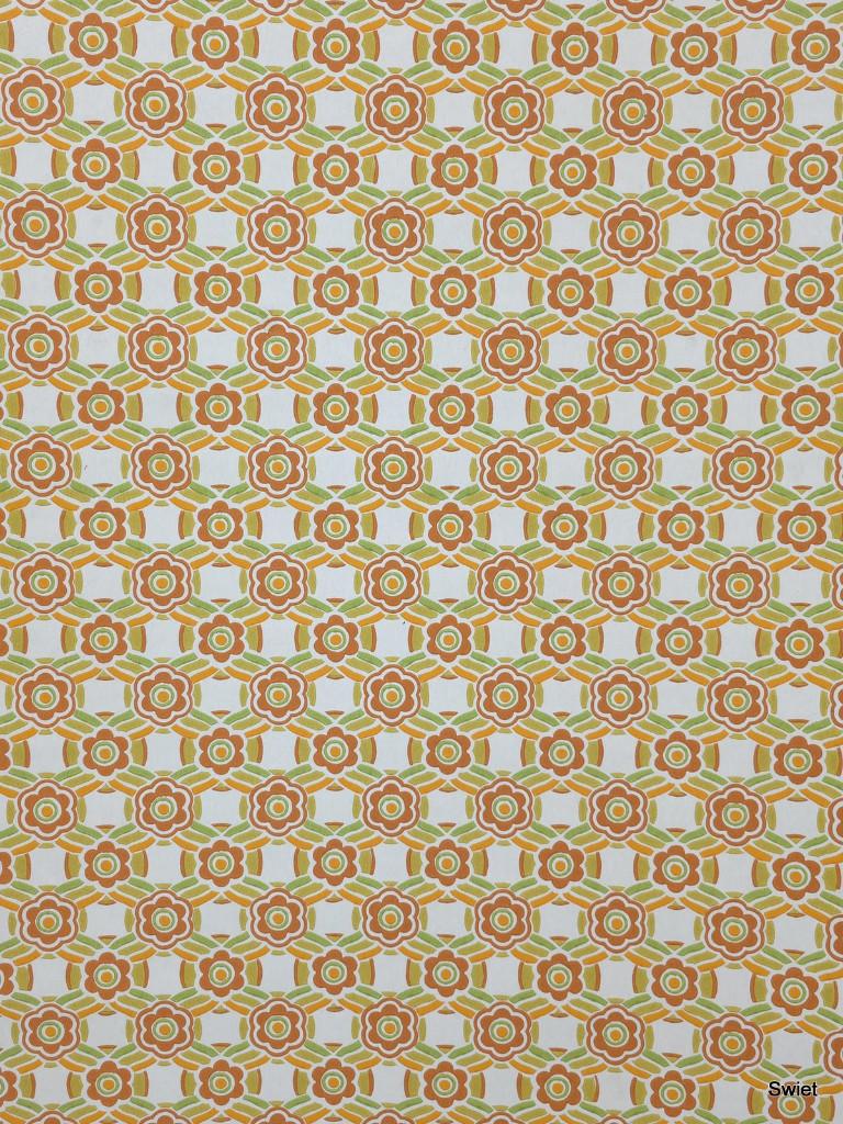 7001 Vintage jaren 70 seventies bloemen behang  swiet, Verzenden, Minder dan 10 m², Oranje