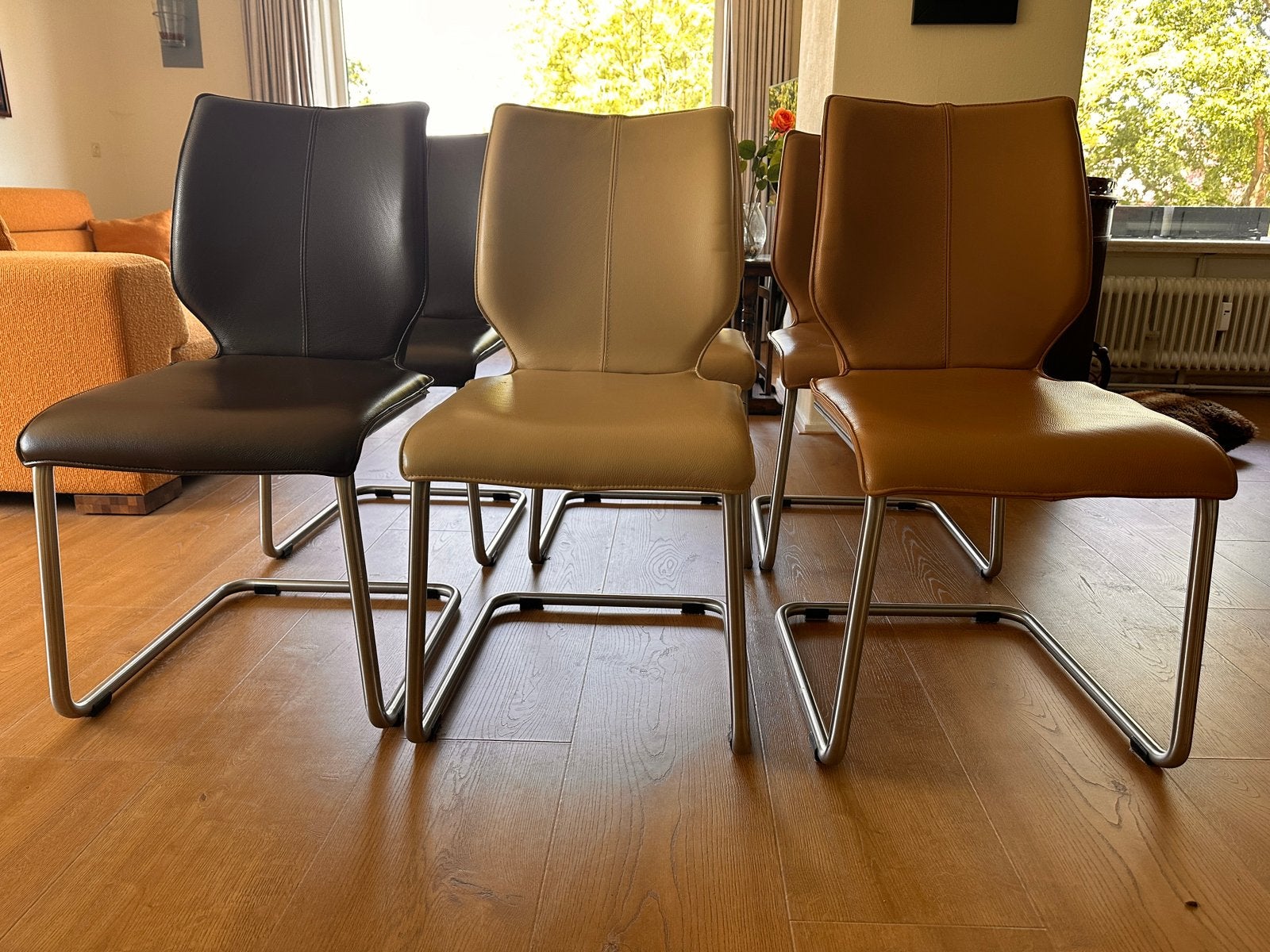 6 x leren eetkamerstoelen Bree’s New World - 3 kleuren, Ophalen, Overige kleuren, Leer, Zo goed als nieuw