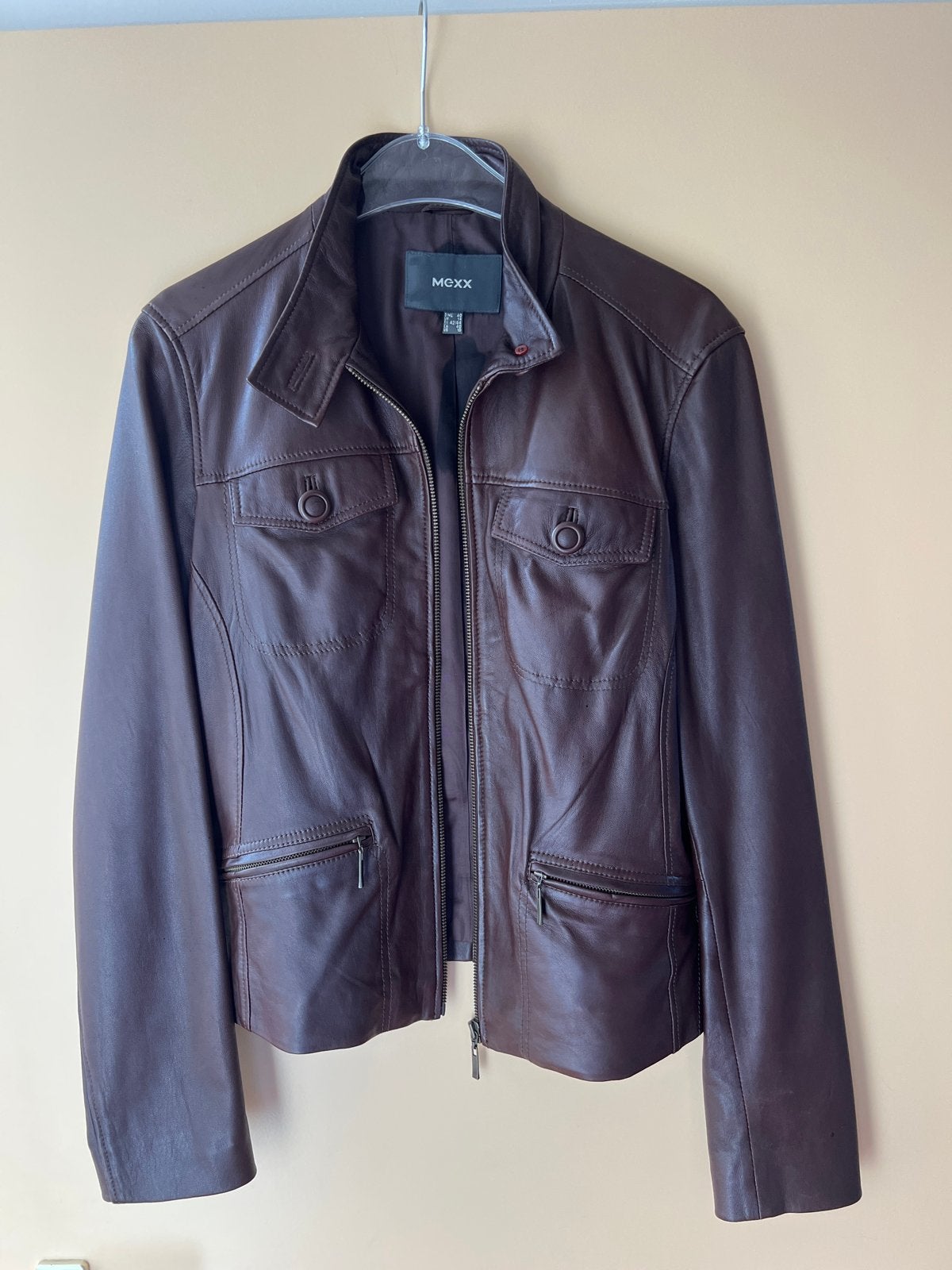 MEXX Leren Jas - Bruin, Maat 42/44 (L), Kleding | Dames, Ophalen of Verzenden, Zo goed als nieuw, Maat 38/40 (M), Bruin