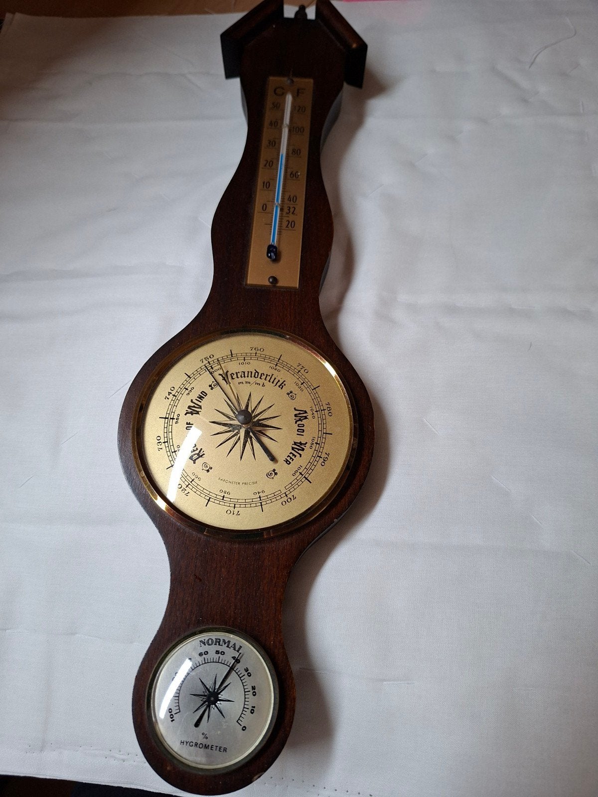 Vintage Weerstation met Barometer, Thermometer, Hygrometer, Audio, Tv en Foto, Weerstations en Barometers, Ophalen, Gebruikt, Weerstation