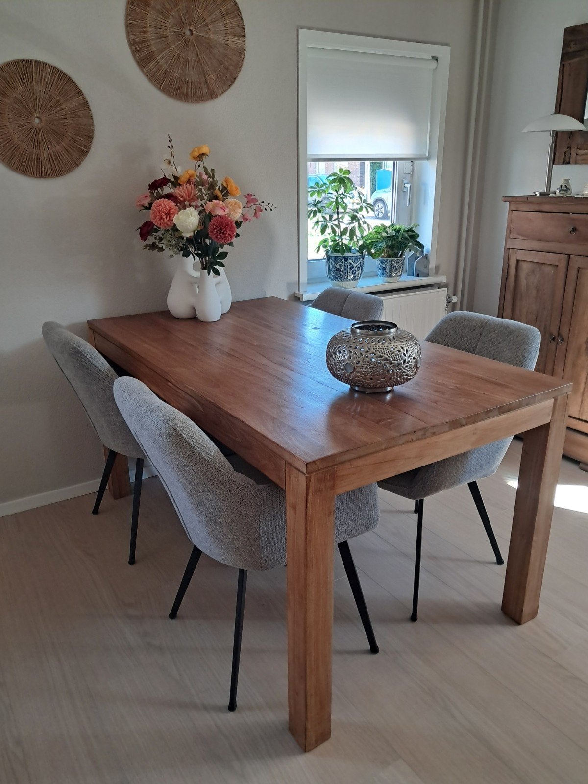 eettafel massief teak, Huis en Inrichting, Tafels | Eettafels, Ophalen, Gebruikt, Teakhout, 50 tot 100 cm