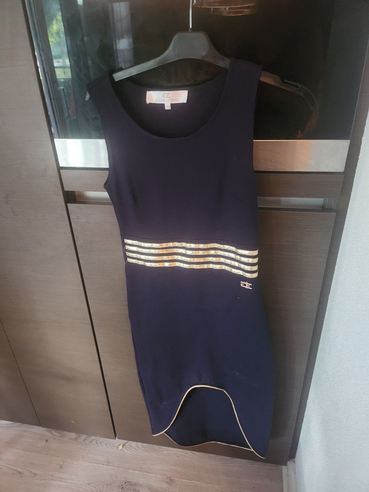Goldie Estelle Jurk - Donkerblauw met gouden details, Goldie Estelle, Blauw, Ophalen of Verzenden, Zo goed als nieuw