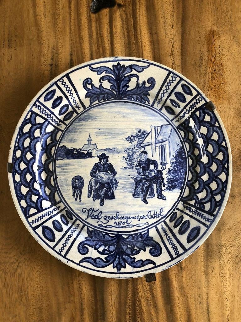 Antiek Delfts blauw wandbord, Ophalen of Verzenden