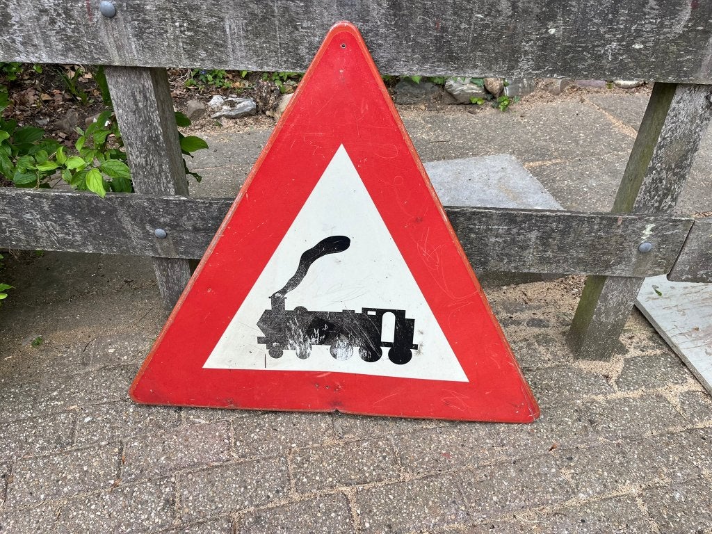 Bord met afbeelding trein, Verzamelen, Ophalen of Verzenden, Gebruikt, Reclamebord