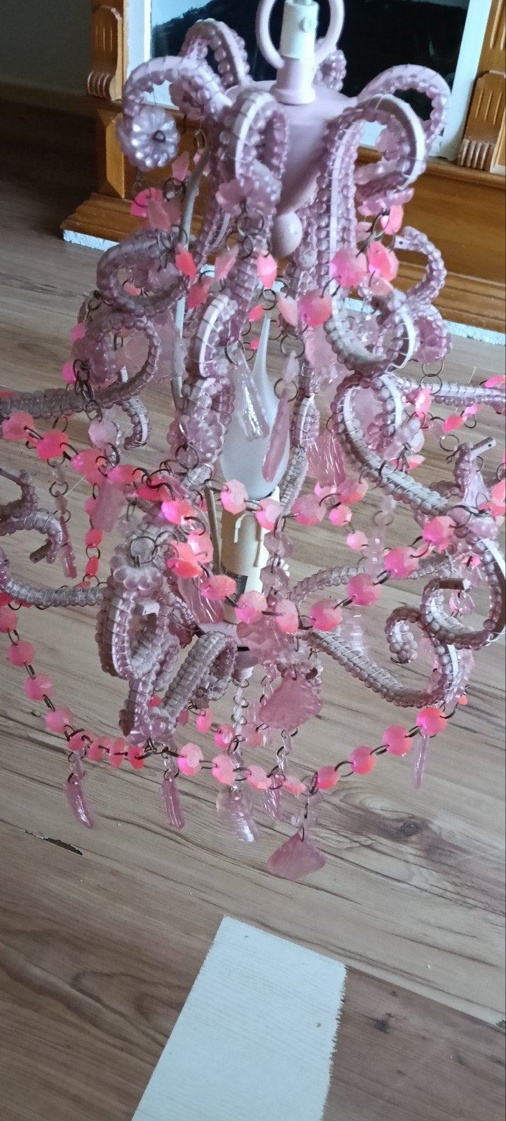 Roze kroonluchter met 1 lamp, Ophalen, Speels, Romantisch, E14 (klein), Kunststof