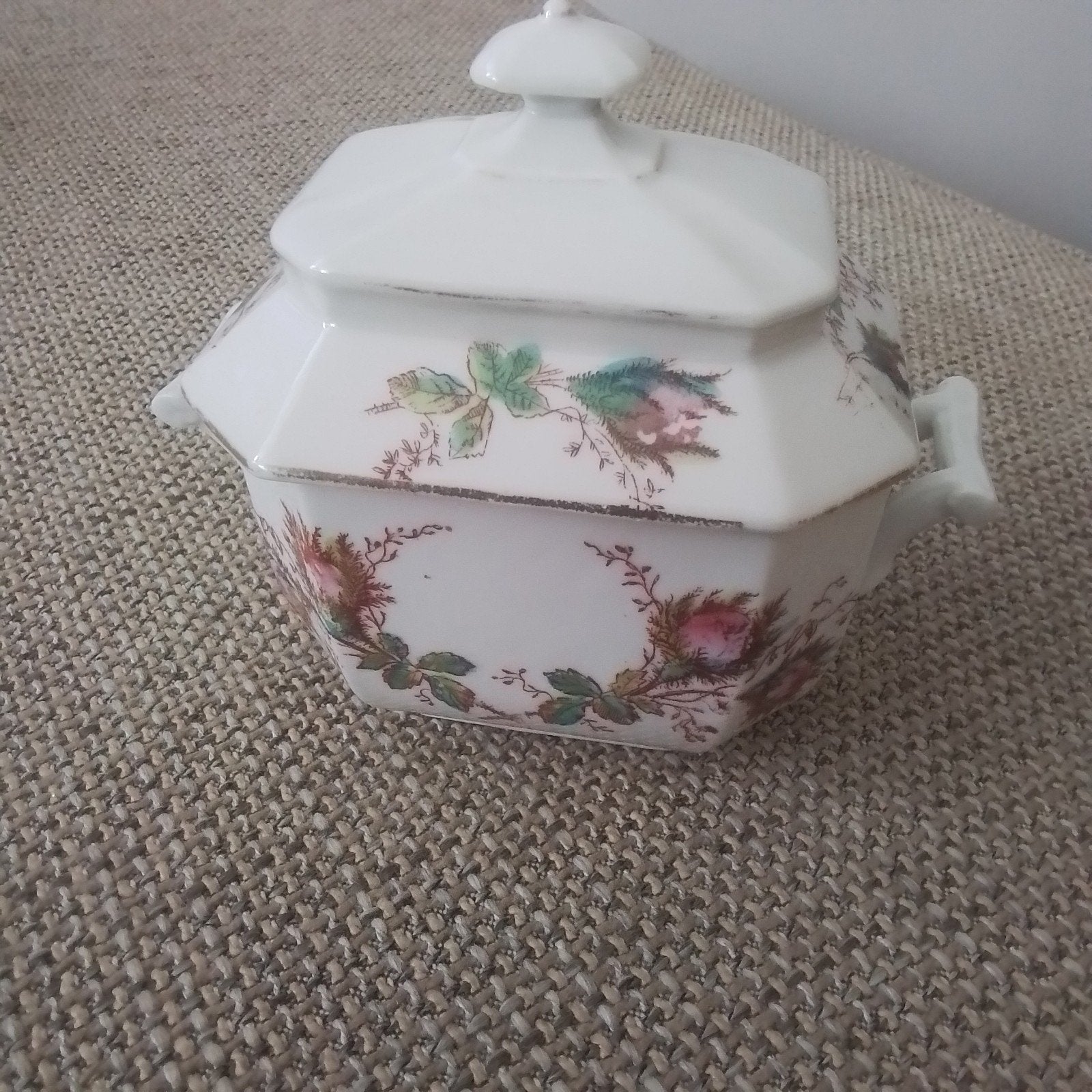 Antieke Franse (suiker)pot met roosjes, Antiek en Kunst, Ophalen of Verzenden