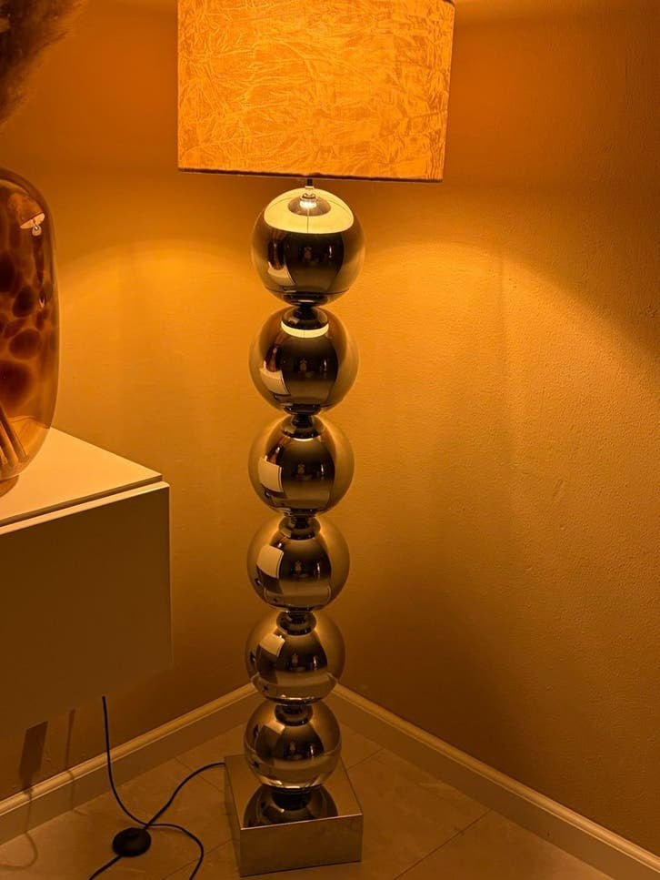 Moderne vloerlamp met chromen bollen erik kuster, richmond, Zo goed als nieuw, Metaal, 150 tot 200 cm, E27 (groot)