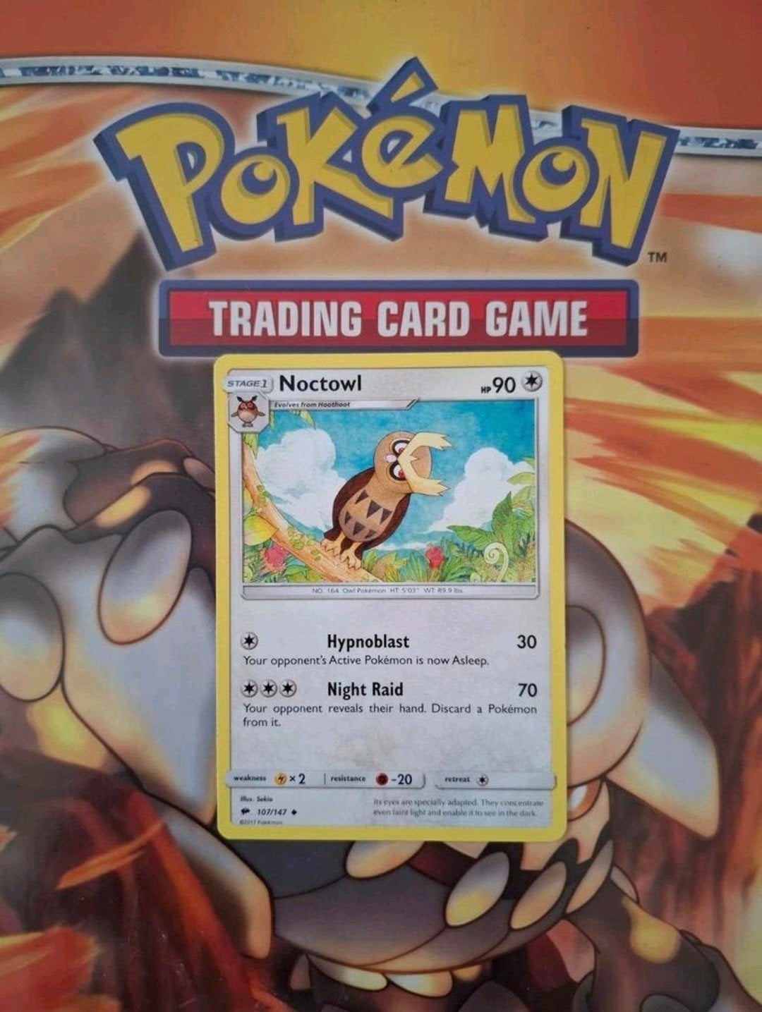 Noctowl 107/147 Sun&moon Burning Shadows pokemon kaart, Ophalen of Verzenden, Zo goed als nieuw, Losse kaart