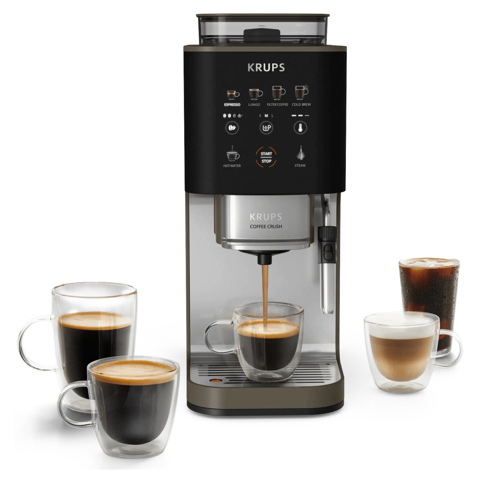 Krups Coffee Crush SA403BE0 Volautomatische Espressomachine, Afneembaar waterreservoir, 4 tot 10 kopjes, Koffiemachine, Nieuw