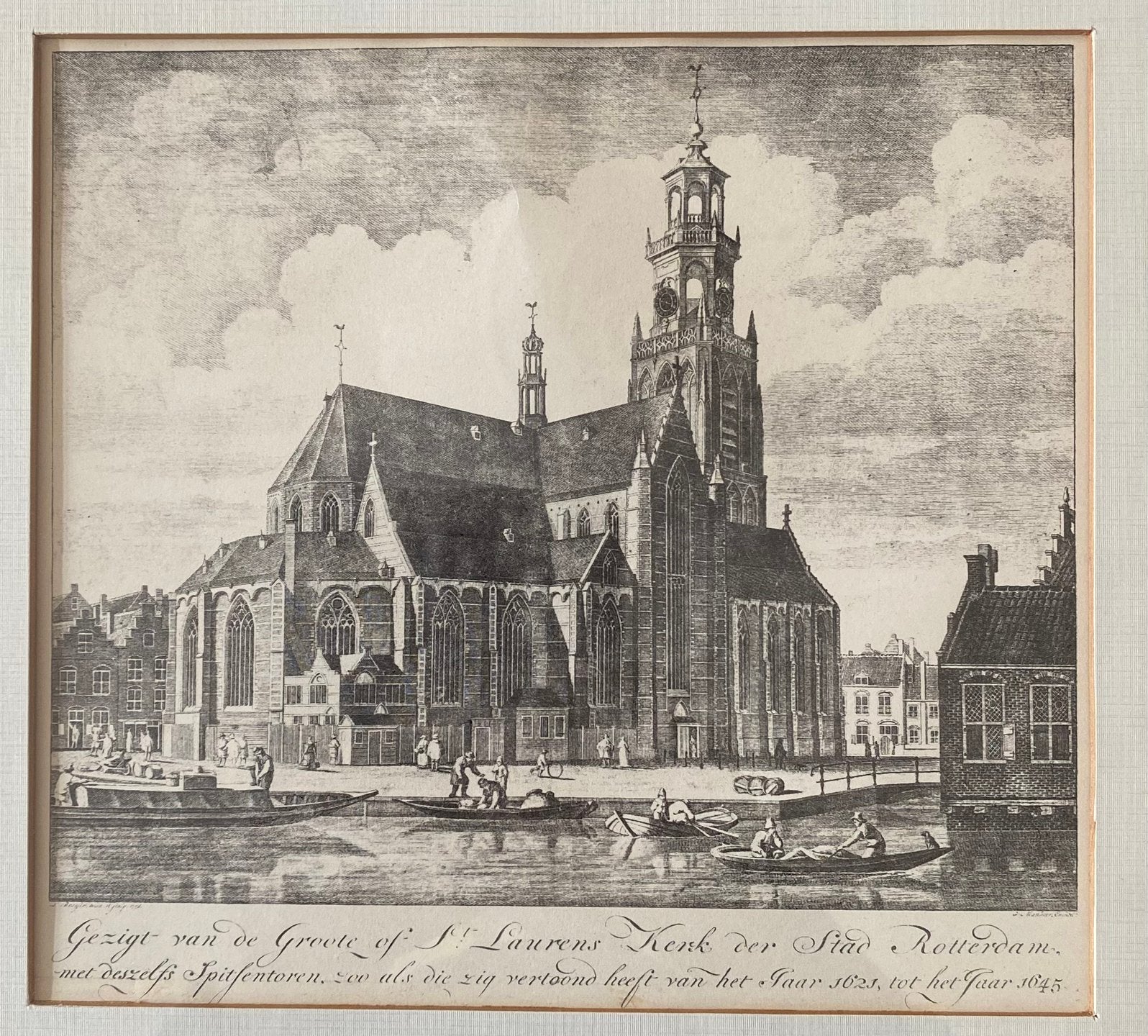 Antieke gravure Laurenskerk Rotterdam, Ophalen of Verzenden