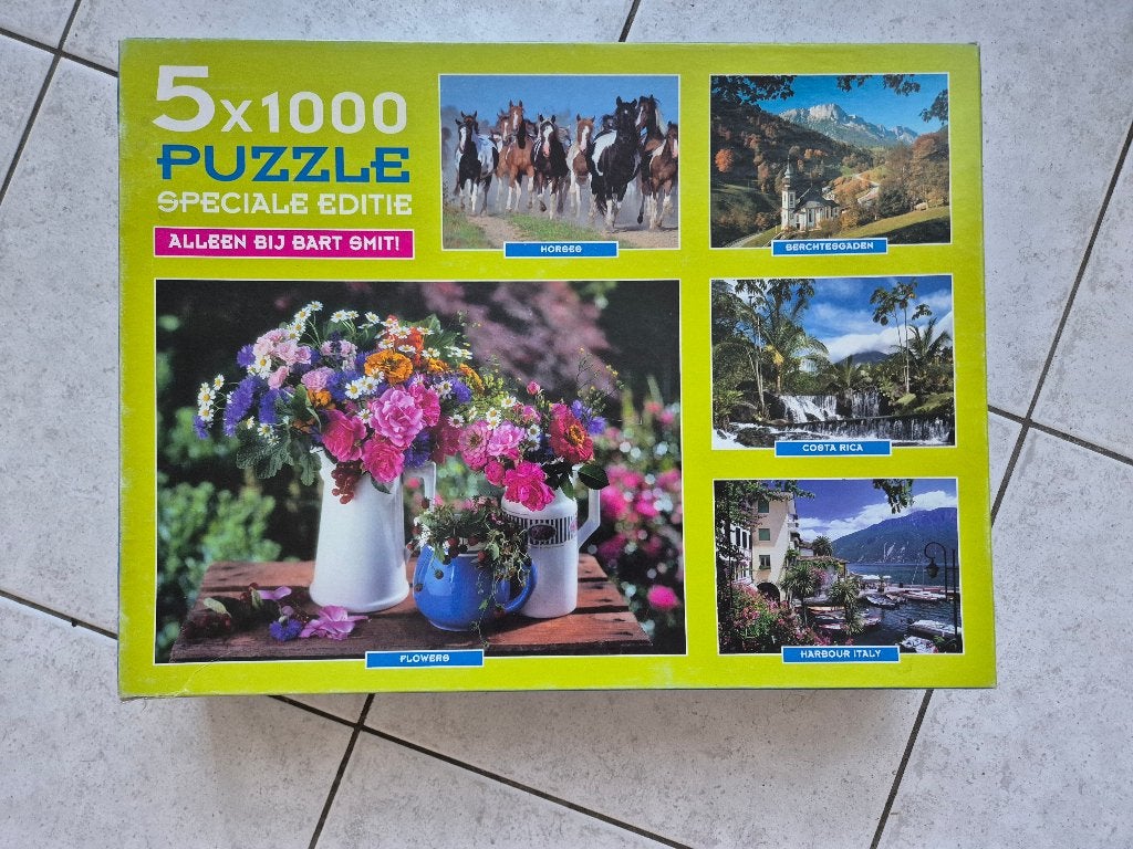 Doos met 5 puzzels van 1000 stukjes, Ophalen of Verzenden, 500 t/m 1500 stukjes, Zo goed als nieuw