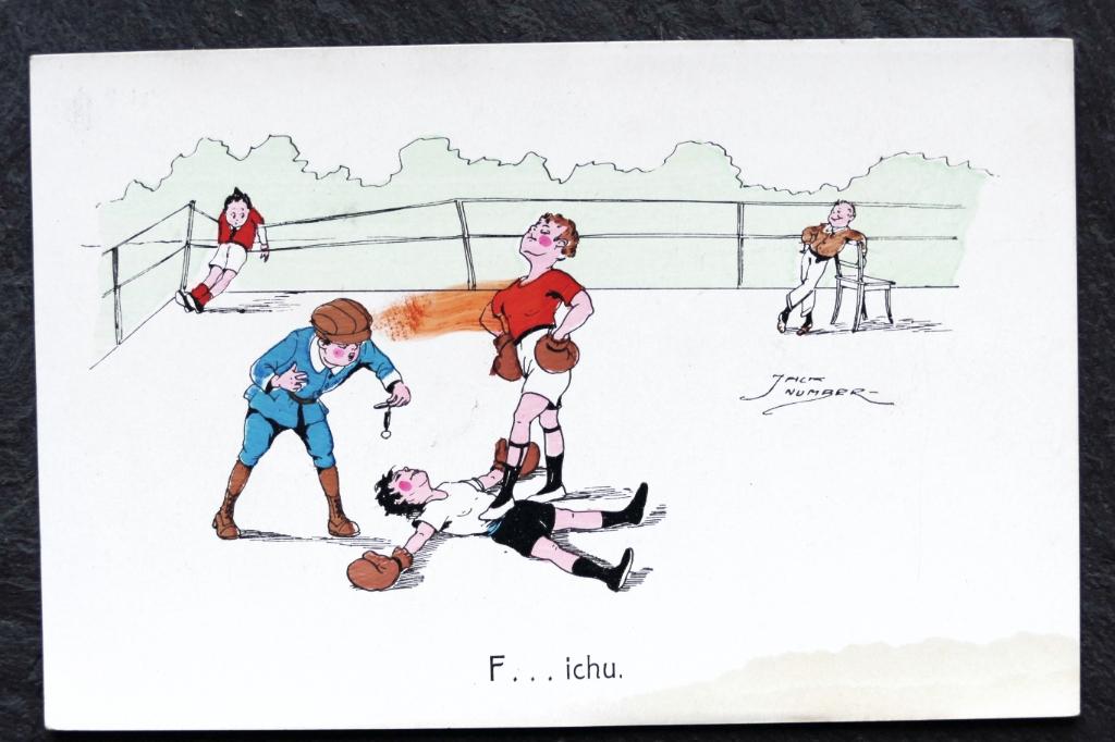 De scheidsrechter bepaalt een knock-out bij het boksen, Verzenden, 1920 tot 1940, Ongelopen, Sport en Spel