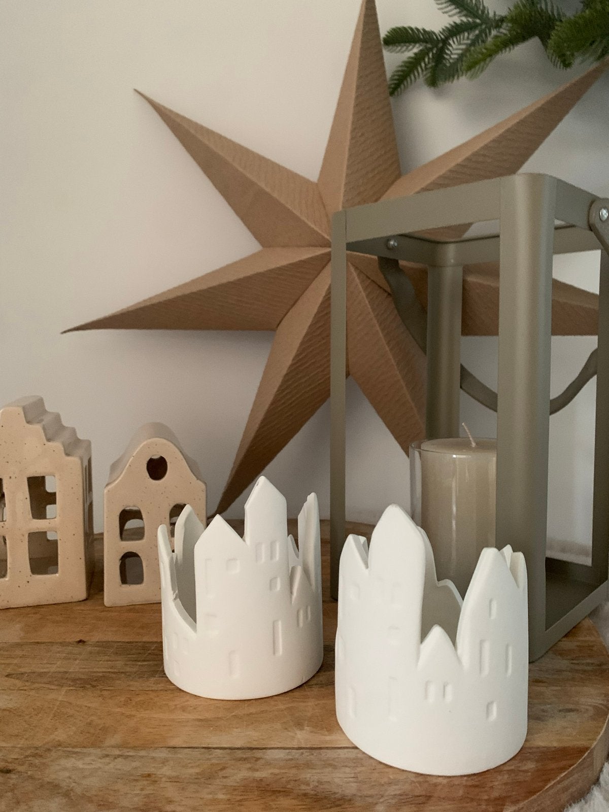 witte huisjes waxinelichthouders, Waxinelichthouder, Nieuw, Ophalen of Verzenden, Steen/keramiek