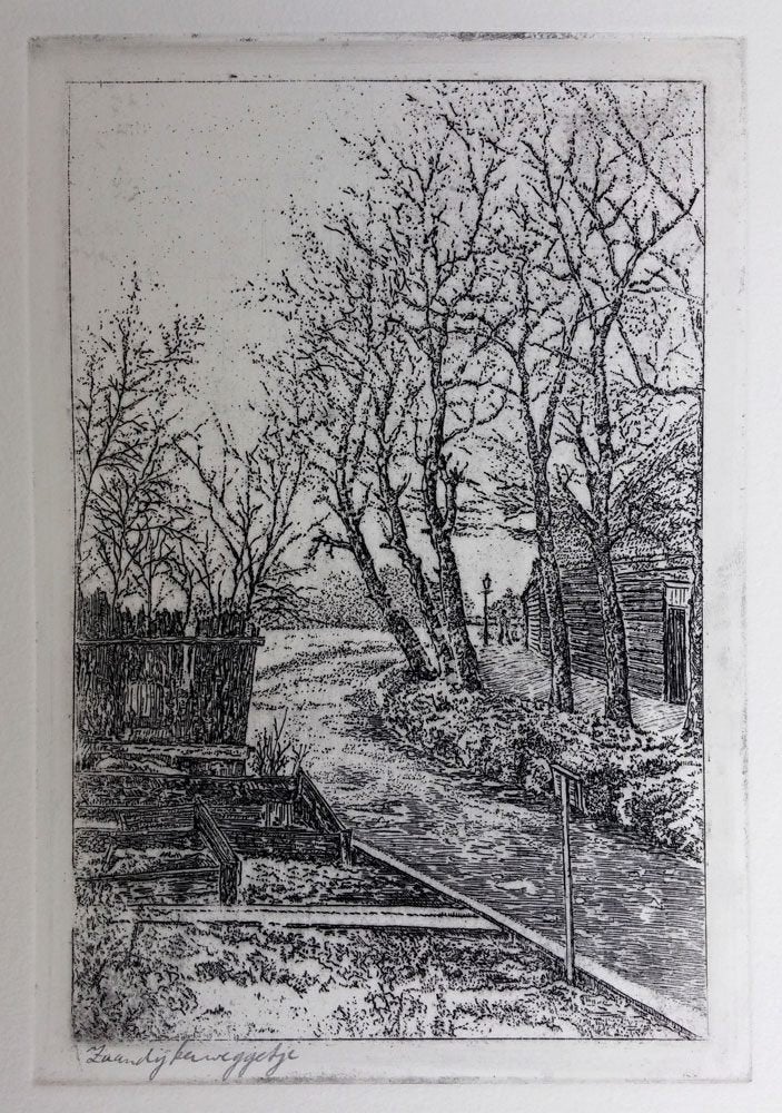 Zaandijker weggetje - Kunstenaar: Nic de Carpentier, Ophalen of Verzenden, Landschap, Ets, 1900 - 1949