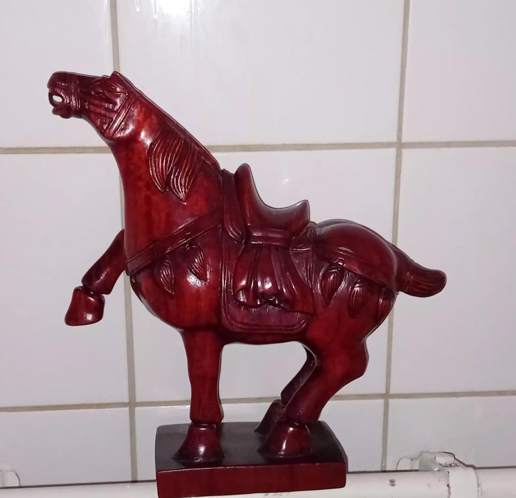 Decoratief Chinees Tang Paard Beeld - Rood Houtsnijwerk, Antiek en Kunst, Ophalen of Verzenden