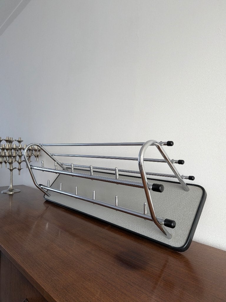 Vintage wall mount coat rack chrome vinyl 60s, Ophalen, Huis en Inrichting
