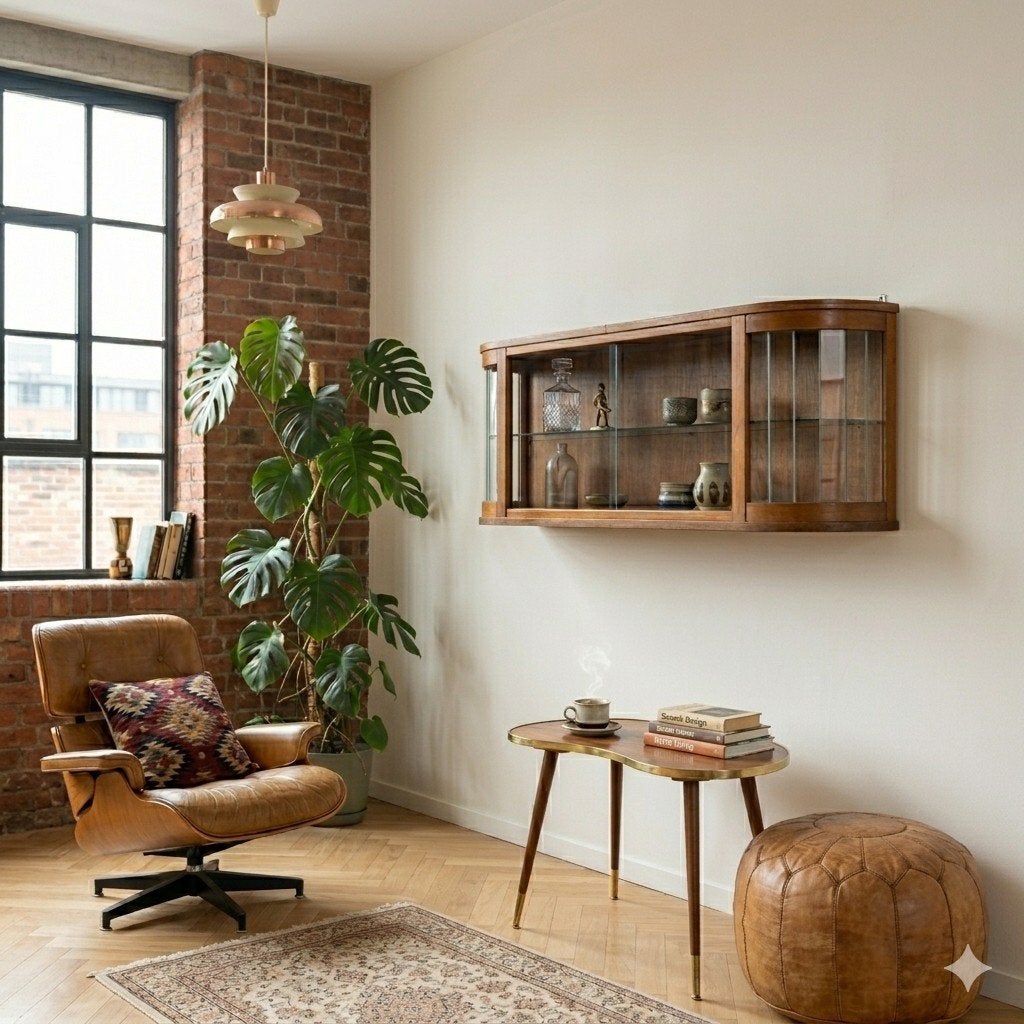 Hangende vitrinekast uit de jaren 50 60, Gebruikt, Ntp, Glas, Ntp