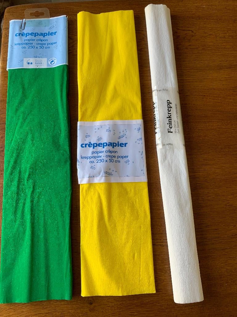3x "Crêpepapier" / "Crepepapier" Groen/Geel/Wit Nieuw, Ophalen of Verzenden, Nieuw, Knutselwerk