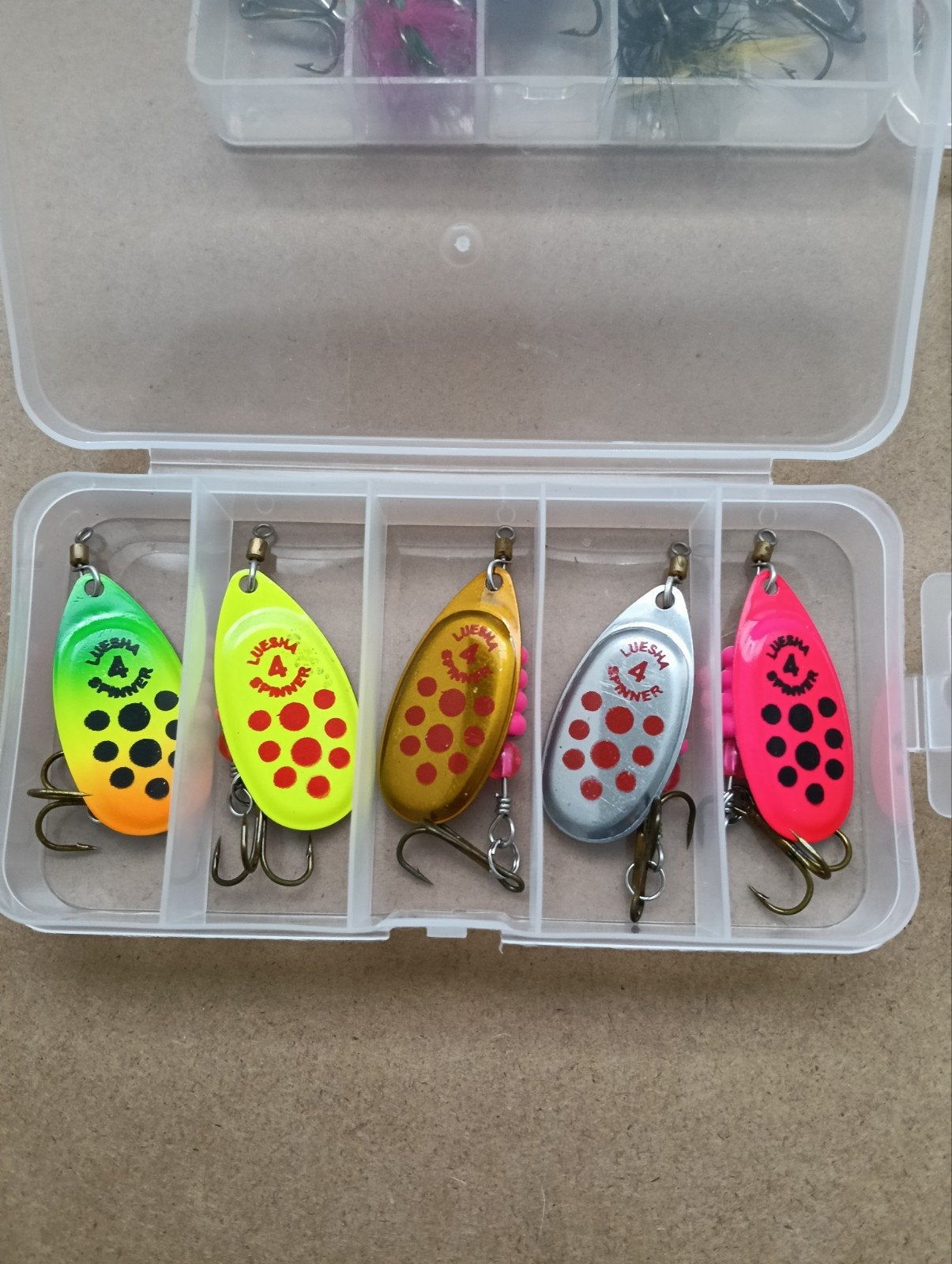 5 spinners met aantrekkelijke kleuren gewicht 7 Gram, Verzenden, Nieuw, Haak