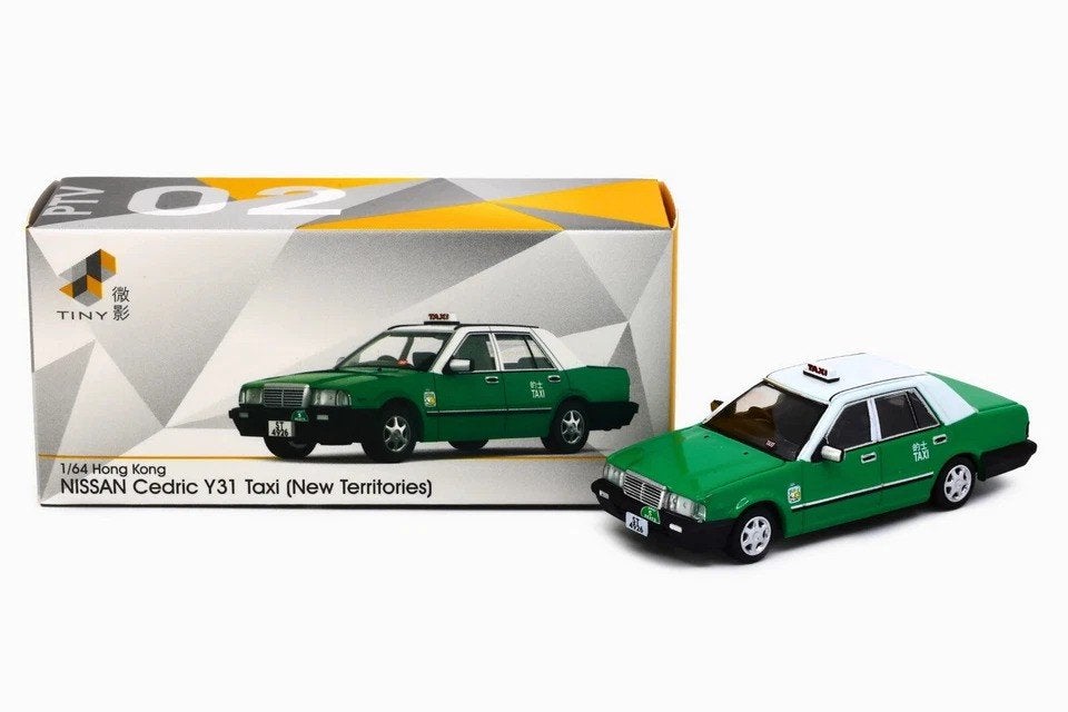 Nissan Cedric Y31 Taxi Tiny 1/64 New Territories) Hong Kong, Ophalen of Verzenden, Nieuw, Auto