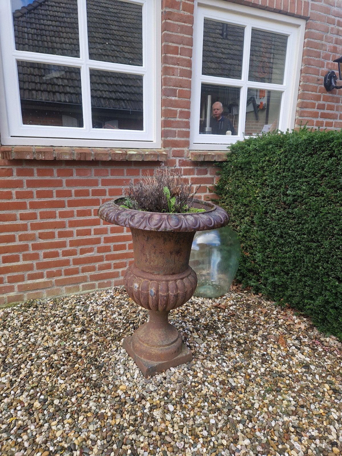 Antieke gietijzeren plantenbak / urn, Ophalen, Gebruikt, Minder dan 60 cm, Metaal