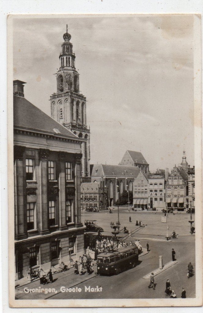 Groningen  Grote markt, Verzamelen, Ansichtkaarten | Nederland, Ophalen of Verzenden, 1940 tot 1960, Gelopen, Groningen