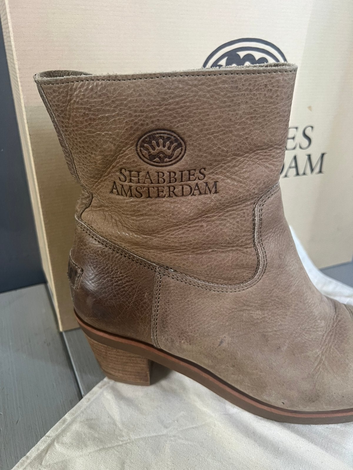 Shabbies Amsterdam bruin leren lage laars booty maat 39, Ophalen of Verzenden, Zo goed als nieuw, Bruin