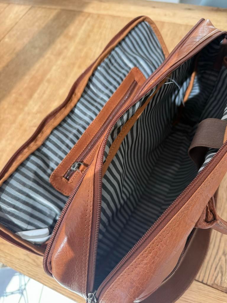 Leren laptoptas / aktetas - Bruin, Gebruikt, Bruin, Leer, Ophalen