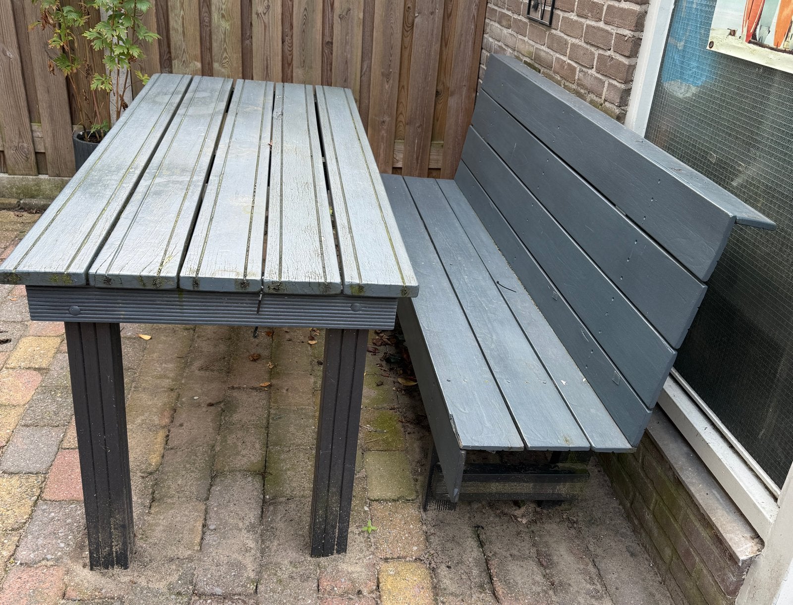 Buitentafel met bankje, Tuin en Terras, Ophalen of Verzenden, Zo goed als nieuw, Rechthoekig, Hout