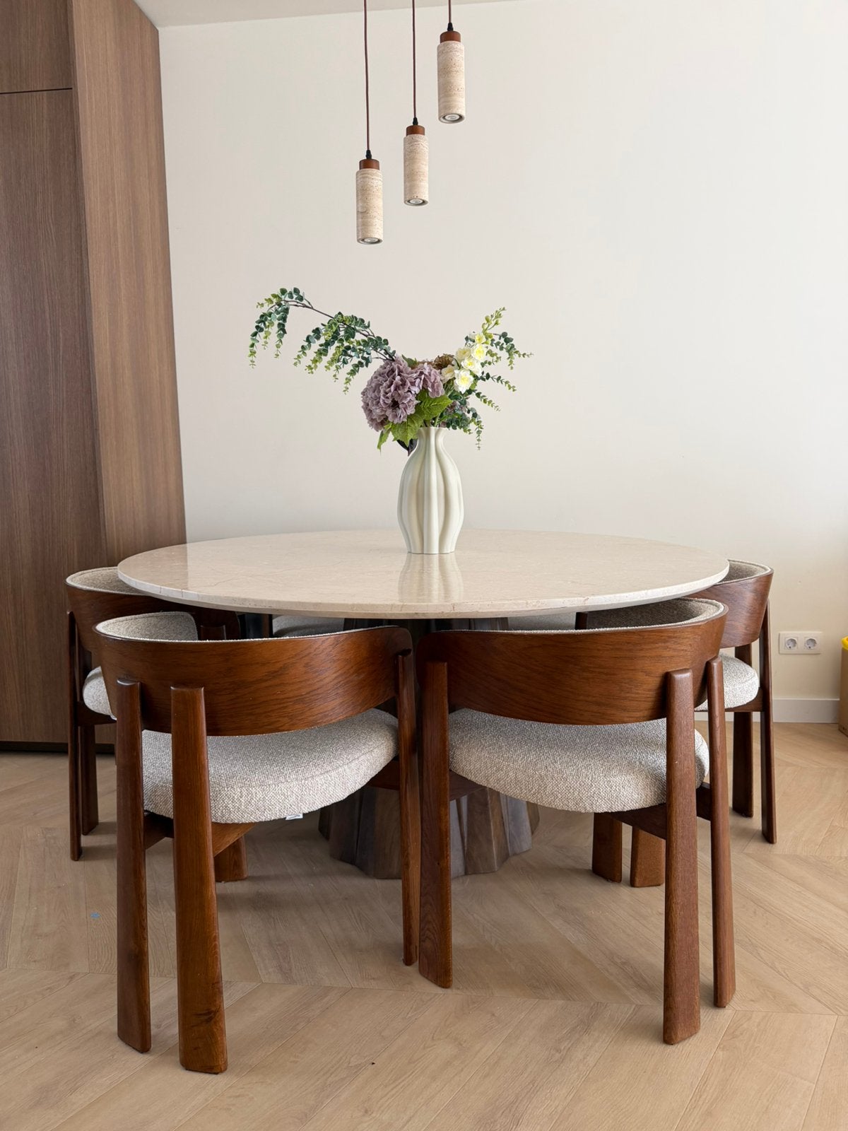 Eettafel stoelen met armleuning 7x, Huis en Inrichting, Ophalen, Zo goed als nieuw, Rechthoekig, 50 tot 100 cm