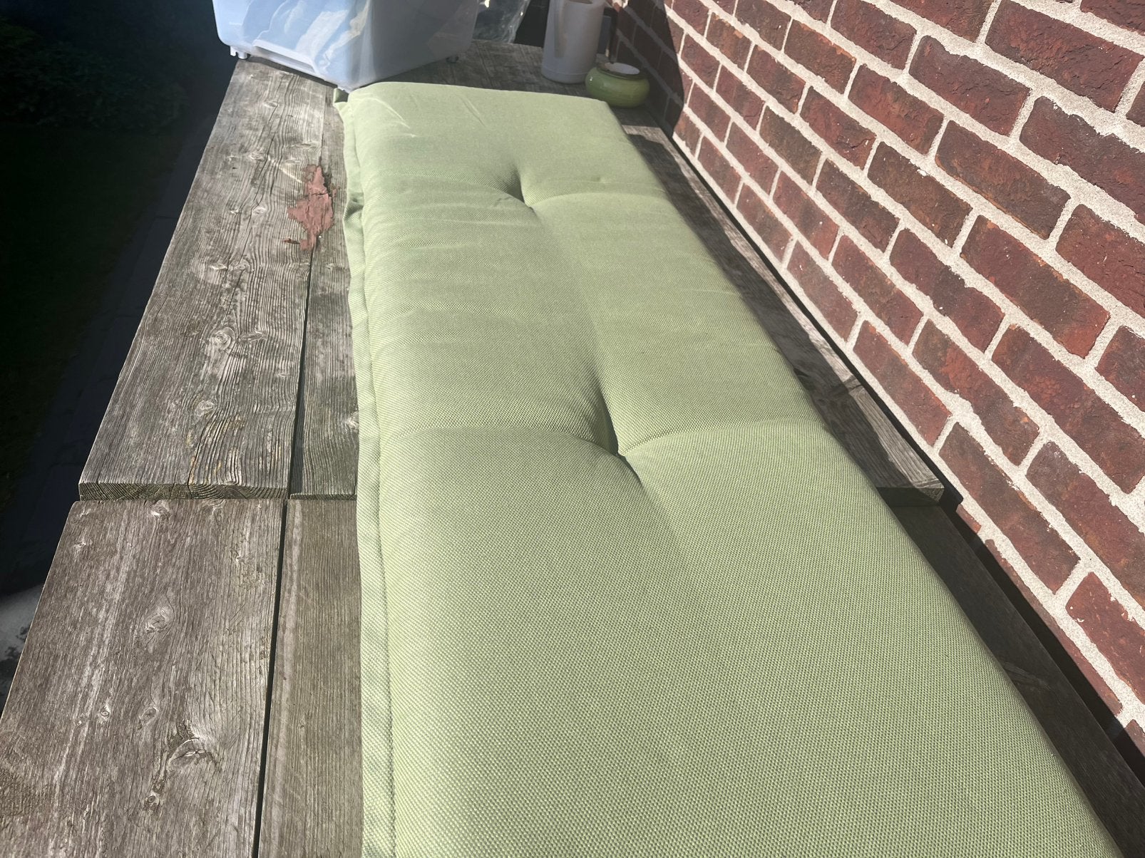 Mintgroen tuinbankkussen  1.45x 45/50 cm, Tuin en Terras, Ophalen, Zo goed als nieuw