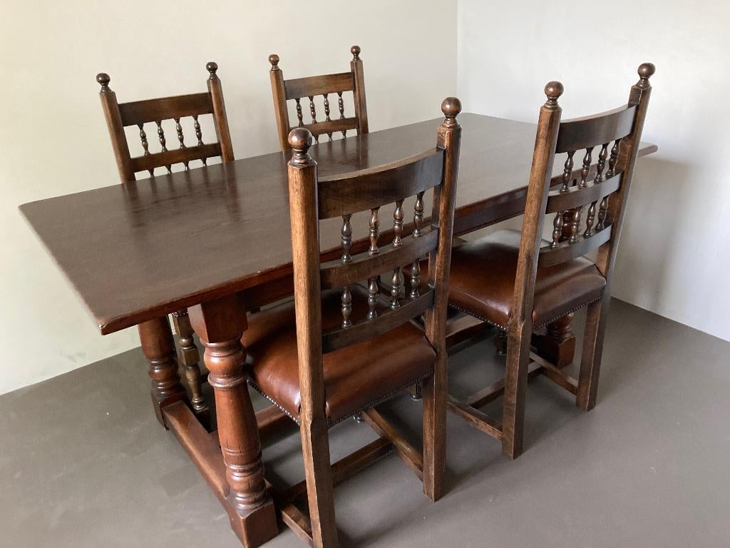 Eethoek tafel en 4 stoelen Koloniale kleur, Ophalen, Gebruikt, Klassiek, Eikenhout