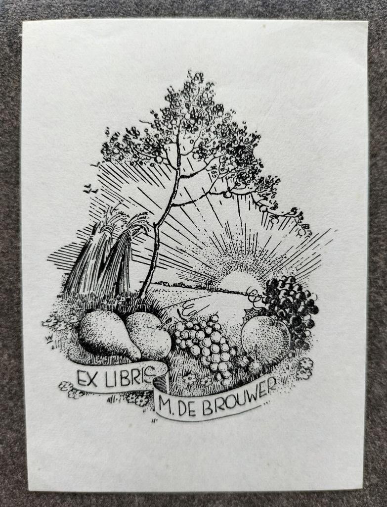 Exlibris M. de Brouwer (Henk Willemse, 1944), Antiek en Kunst, Kunst | Etsen en Gravures, Ophalen of Verzenden