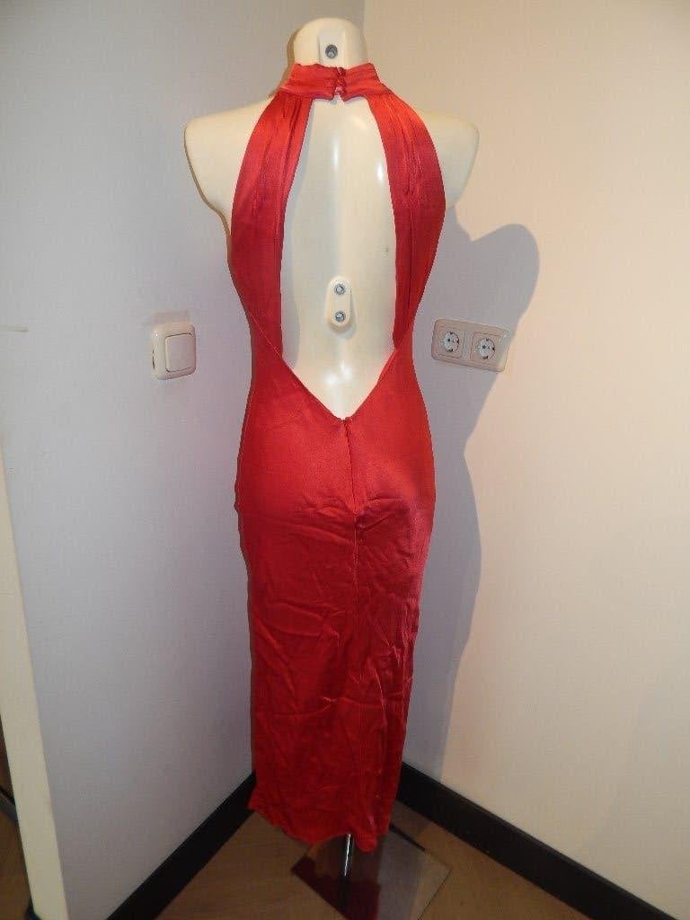 Meshki satin lange jurk cerise rood open rug elegant M, Maat 38/40 (M), Meshki, Verzenden, Zo goed als nieuw