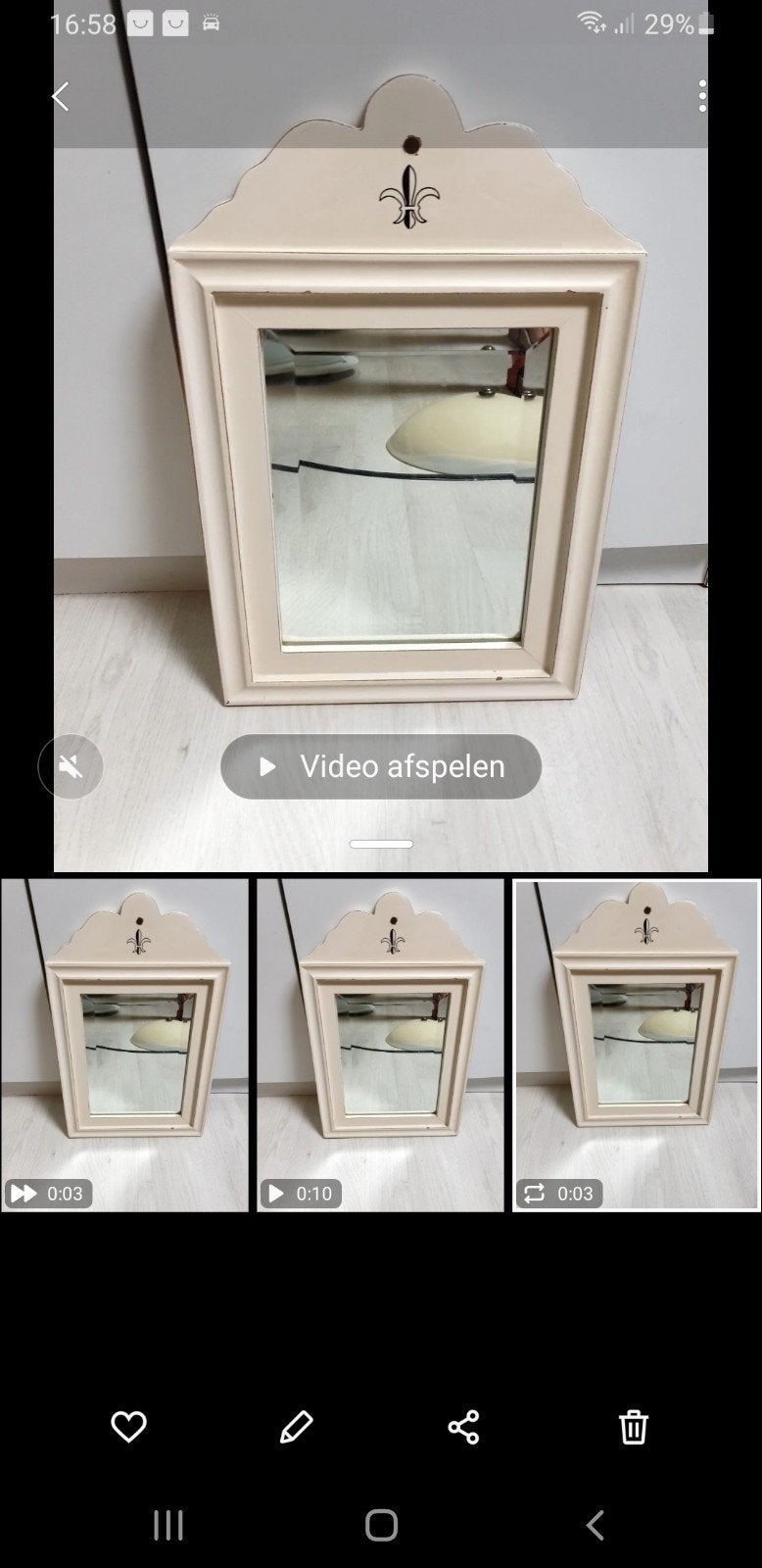 spiegel met sierlijke lijst, Ophalen of Verzenden, Rechthoekig, Minder dan 50 cm, Minder dan 100 cm